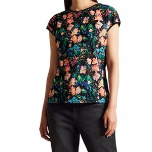 Ted Baker Karlih Sketchy Magnolia Printed Woven Front Tee